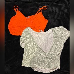 Plus size crop tops orange and daisy green
